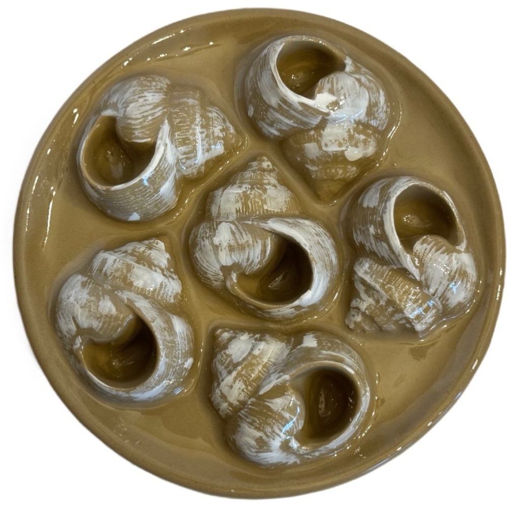 Vintage Terracotta Conch Shell Flat Sculpture 3D Glazed Ceramic Escargot Plate